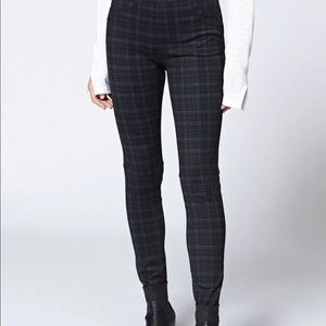 Anthropologie Sanctuary plaid trouser leggings, navy + brown plaid, size XS